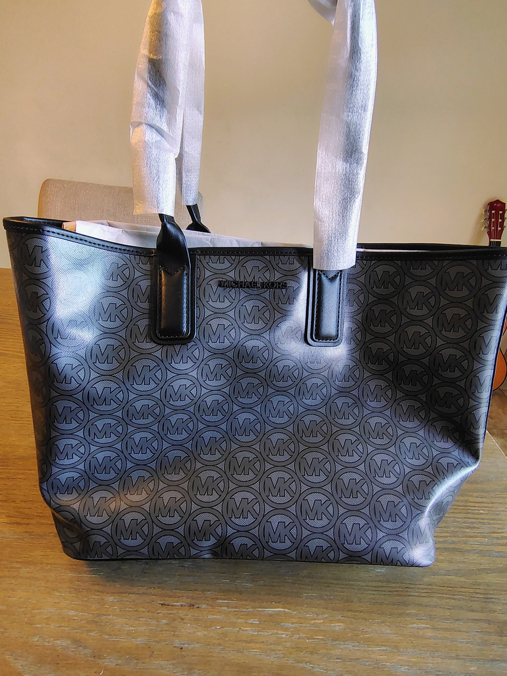 NWT Michael Kors Jodie Large Logo Jacquard Carryall Tote Bag Black